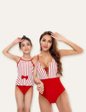 Swimsuit Meaitseála Teaghlaigh Clóbhuailte Bow Striped