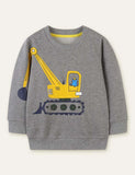 Cat Excavator Printed Long-Sleeved Sweatshirt - Bebehanna