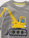 Cat Excavator Printed Long-Sleeved Sweatshirt - Bebehanna