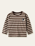 Cute Cartoon Embroidery Striped Long Sleeve T-shirt - Bebehanna