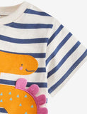 Dinosaur Digital Appliqué Striped T-shirt - Bebehanna