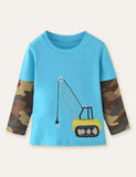 Excavator Appliqué Embroidered Long Sleeve T-shirt - Bebehanna