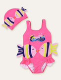 Fish Cute Printed Swimsuit + Swimming Cap - Bebehanna