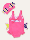 Fish Cute Printed Swimsuit + Swimming Cap - Bebehanna