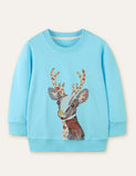 Floral Deer Appliqué Embroidered Sweatshirt - Bebehanna