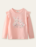 Floral Rabbit Appliqué Embroidered Long Sleeve T-shirt - Bebehanna