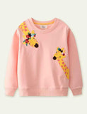 Giraffe Appliqué Long-Sleeved Sweater