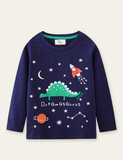 Glowing Dinosaur Rocket Printed Long Sleeve T-shirt - Bebehanna