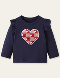 Heart Sequins Embroidered Long Sleeve T-shirt - Bebehanna