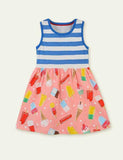 Ice-cream Print Striped Sleeveless Dress - Bebehanna