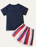 Independence Day Letter Printed Striped Set - Bebehanna