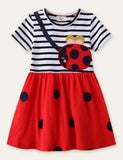 Ladybug Appliqué Striped Dress - Bebehanna