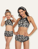 Costum de baie de familie cu imprimeu leopard