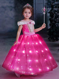 Light Up Aurora Costume Princess Short Sleeve Dress for Girls' Party and Fancy Dress - Bebehanna