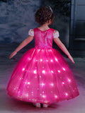 Light Up Aurora Costume Princess Short Sleeve Dress for Girls' Party and Fancy Dress - Bebehanna