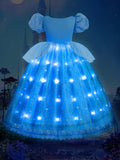 Light Up Cinderella Princess Lace Dress Up Costume for Girls Party - UPORPOR - Bebehanna