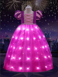 Light Up Rapunzel Princess Puff Sleeve Midi dress for Girls Party - Bebehanna