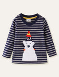 Penguin and Polar Bear Appliqué Striped T-shirt - Bebehanna