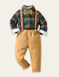 Plaid Shirt Overalls Gentleman Party Set - Bebehanna