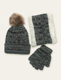 Pom Pom Hat Scarf Gloves Three-Piece Set - Bebehanna