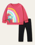 Rainbow Flower Appliqué Sweatshirt Set - Bebehanna