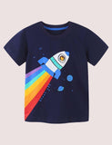 T-shirt met regenboograketprint