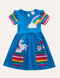 Rainbow Unicorn Appliqué Dress - Bebehanna