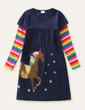 Sequined Unicorn Appliqué Star Embroidered Rainbow Dress