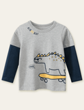 Tricou cu mânecă lungă imprimat cu skateboard din dinozaur