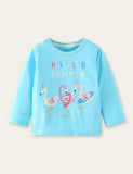 Three Flamingo Printed Long-Sleeved T-shirt