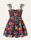 Toddler Girl Floral Fruit Full Printed High Waist Spaghetti Strap Dress - Bebehanna