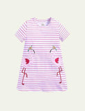 Turtle Appliqué Short-Sleeved Striped Dress - Bebehanna