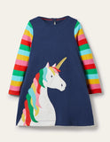 Unicorn Applikatioun Long Sleeve Kleed