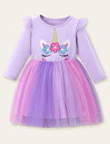 Unicorn Appliqué Rainbow Mesh Princess Dress - Bebehanna