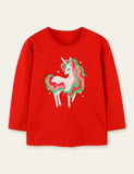 Unicorn Cartoon Printed Long-Sleeved T-shirt