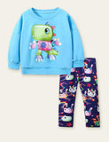 Unicorn Dinosaur Printed Sweatshirt Set - Bebehanna