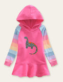 Unicorn Rainbow Striped Printed Hooded Dress