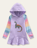 Unicorn Rainbow Striped Printed Hooded Dress - Bebehanna