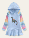 Unicorn Rainbow Striped Printed Hooded Dress - Bebehanna