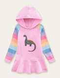 Unicorn Rainbow Striped Printed Hooded Dress - Bebehanna