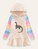 Unicorn Rainbow Striped Printed Hooded Dress - Bebehanna